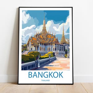 Handmade BANGKOK THAILAND poster -  wall art modern travel poster framed birthday home made decor gift vector illustration painting  custom