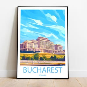 Handmade BUCHAREST ROMANIA poster -  wall art modern travel poster framed birthday home made decor gift vector illustration print custom