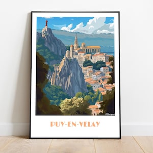 Puy-en-Velay handmade poster -  wall art modern travel poster framed birthday home made decor gift vector illustration print painting