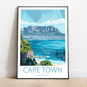 Poster fatto a mano di CAPE TOWN SUD Africa - poster da viaggio moderno con cornice per compleanno, decorazioni fatte in casa, illustrazione vettoriale, stampa