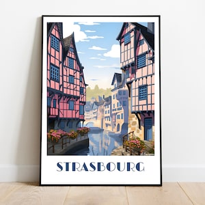 Handmade Strasbourg Travel Poster for Vintage Art Lovers (Travel Print Art Wall Decor Gift  personalized gift custom text birthday dad