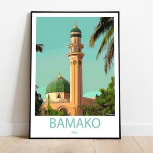 Handmade BAMAKO MALI poster -  wall art modern travel poster framed birthday home made decor gift vector illustration print painting  custom