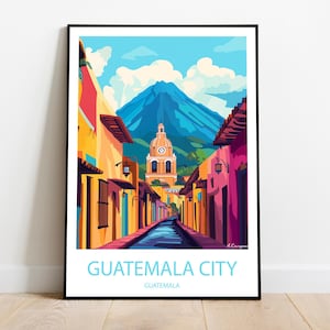 Cartel hecho a mano de la CIUDAD DE GUATEMALA GUATEMALA - arte de la pared cartel de viaje moderno enmarcado cumpleaños hecho en casa decoración regalo vector ilustración impresión