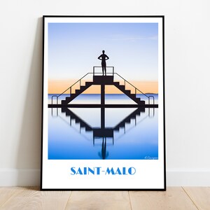 SAINT-MALO Bon-Secours Beach travel poster MAN version, handmade for vintage art lovers (Brittany Gift decoration  personalized gift custom