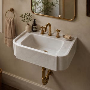 Hand Carved Carrara Marble Sink, White Gray Veining Bathroom Basin, Custom Size Vanity by MarbleSinkCo