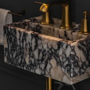 Elegant Bathroom Sink Wall Mount Marble Sink Marble Bathroom Sink Powder Room Sink Top Natural Stone Calacatta Marble Sink Custom Vanity by MarbleSinkCo