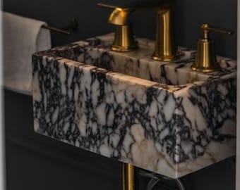 Elegant Bathroom Sink Wall Mount Marble Sink Marble Bathroom Sink Powder Room Sink Top Natural Stone Calacatta Marble Sink Custom Vanity
