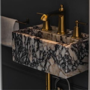 Elegant Bathroom Sink Wall Mount Marble Sink Marble Bathroom Sink Powder Room Sink Top Natural Stone Calacatta Marble Sink Custom Vanity