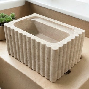 Handcrafted Travertine Marble Vessel Sink: Custom Bathroom Vanity by MarbleSinkCo