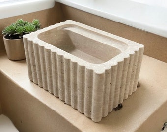 Travertine Sink: Wall Mount Bathroom Vessel Vanity Luxury Sink by MarbleSinkCo