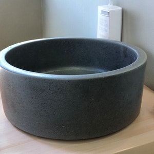 Black Marble Vessel Sink Round Bathroom Vanity (16.54'' x 5.91'') Black Bowl by MarbleSinkCo
