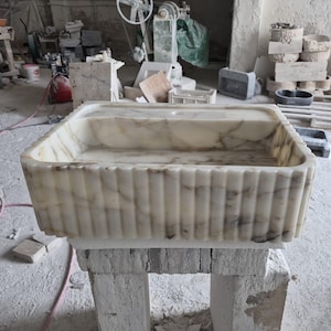 Calacatta Viola Marble Sink Handmade Wall Mounted Bathroom Vanity Basin Luxury