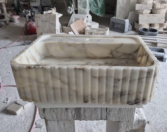 Calacatta Viola Marble Sink Handmade Wall Mounted Bathroom Vanity Basin Luxury by MarbleSinkCo