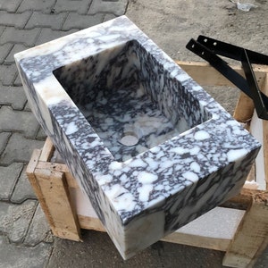 Hand Carved Calacatta Viola Marble Sink: Rectangular Stone Vanity by MarbleSinkCo