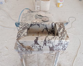 Handcrafted Calacatta Viola Marble Sink: Wall Mount Bathroom Vanity