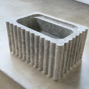 Handcrafted Silver Travertine Marble Sink: Wall Mount Vanity by MarbleSinkCo