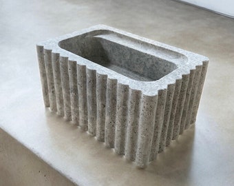 Handcrafted Silver Travertine Bathroom Sink: Wall Mount Marble Vessel by MarbleSinkCo