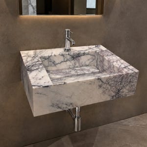 Carrara Marble Wall-Mount Sink Hand-Carved Floating Bathroom Vanity by MarbleSinkCo