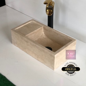 Farm House Sink, Natural Stone Sink, Beige Sink, Wall mounted  Marble Sink Vanity