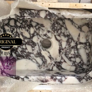 Handcrafted Calacatta Viola Marble Sink: Custom Bathroom Vessel by MarbleSinkCo