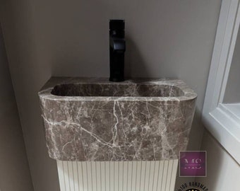 Handcrafted Beige Marble Vessel Sink: Customizable Bathroom Vanity by MarbleSinkCo