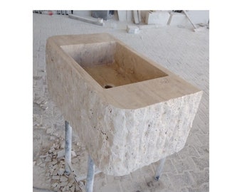 Travertine Rough Chiseled Sink Wall Mount Travertine Sink Marble Bathroom Sink Powder Room Sink Custom Wall Mount Sink with Rough Apron Sink