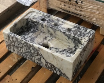 Hand-Carved Calacatta Viola Marble Sink: Bathroom Vanity Sink Farmhouse Decor