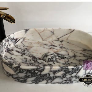 Handcrafted Calacatta Viola Marble Vessel Sink: Rustic Bathroom Elegance by MarbleSinkCo