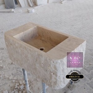 Travertine Rough Chiseled Sink Wall Mount Travertine Sink Marble Bathroom Sink Powder Room Sink Custom Wall Mount Sink with Rough Apron Sink