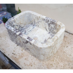 Elegant Calacatta Marble Sink, Wall-Mounted or Countertop, Custom Bathroom Vanity, Luxury Powder Room Sink, Real Natural Stone Sink