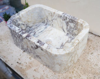 Lavabo artesanal de mármol Calacatta Viola: tocador personalizado, de pared o de encimera
