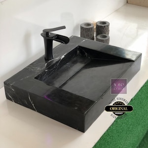 Nero marguina Marble for Bathroom Sink Black Marble Sink Wall Mount Marble Sink  Custom Vanity Top Custom Marble Sink Powder Room Sink