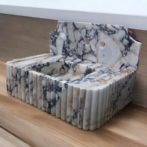 Calacatta Viola Marble Fluted Sink Wall Mount Marble Sink Marble Bathroom Sink Powder Room Sink Custom Vanity Top Natural Stone Marble Sink