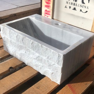 Carrara Marble Sink - Wall Mount Bathroom Vanity - Makeup Vanity by MarbleSinkCo