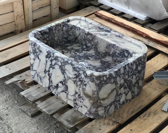 Calacatta Viola Marble Sink: Handcrafted Wall Mount Bathroom Vanity Farmhause Sink by MarbleSinkCo
