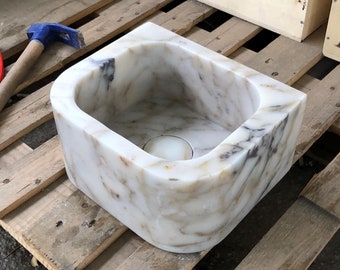 Calacatta Gold Marble Sink: Wall Mounted Bathroom Vanity by MarbleSinkCo