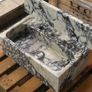 Handcrafted Calacatta Viola Marble Sink: Floating Vanity with Backsplash by MarbleSinkCo
