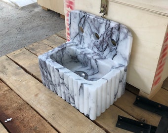 Handmade Marble Sink with Backsplash - 3-Hole Bathroom Vanity