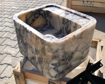Lavabo de mármol Calacatta Viola para baño de pared