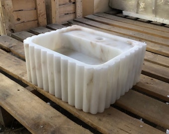 Marble Vessel Sink, Handmade, Small Rectangle Design with or without Faucet Hole, Sleek and Modern Washbasin for Bathroom