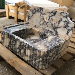 Custom Calacatta Viola Marble Sink: Customizable Vanity Top by MarbleSinkCo