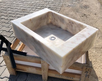 Handcarved Calacatta Viola Marble Sink, Luxurious Bathroom Vanity