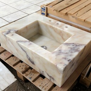 Calacatta Gold Marble Vessel Sink - Wall Hung Bathroom Vanity by MarbleSinkCo