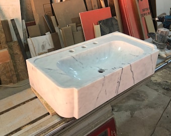 Natural Stone Sink - Hand Carved Vessel Sink - Rustic Marble Sink - Vanity Bathroom Sink - Floating Vessel Sink