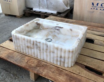 Calacatta Marble Sink Bathroom Vanity by MarbleSinkCo