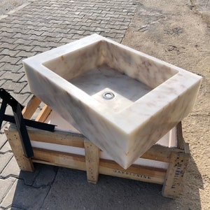 Calacatta Gold Marble Sink, Stone Sink, Hand Carved Sink, Marble Sink, Round Corner, Wall Sink, Rare Find, Special Order Sink, Sink Vanity Wall Mounted sink, marble sink vanity, marble sink basin, sink calacatta viola, grooved Front, Sinks for Kitchen, Sinks For Bathroom, Sinks on a Stand, Sinks and Vanities, Sinks for Vanity, Sink With Backsplash, Sinks With Vanity, Wall Hanging