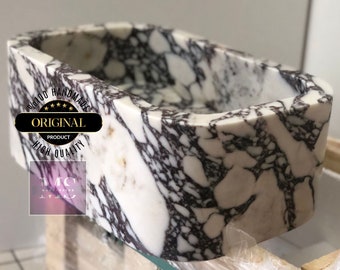Handcrafted Calacatta Viola Marble Sink: Rectangular Bathroom Vessel by MarbleSinkCo