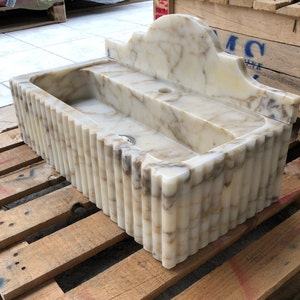 Hand Carved Calacatta Gold Marble Sink: Wall Mount Vanity by MarbleSinkCo