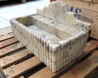 Hand Carved Calacatta Gold Marble Sink: Wall Mount Vanity