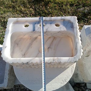 Calacatta Viola Marble Sink with Backsplash, Hand Carved Luxury Stone Basin, Custom Size Bathroom Vanity Sink, Wall Mount or Vessel